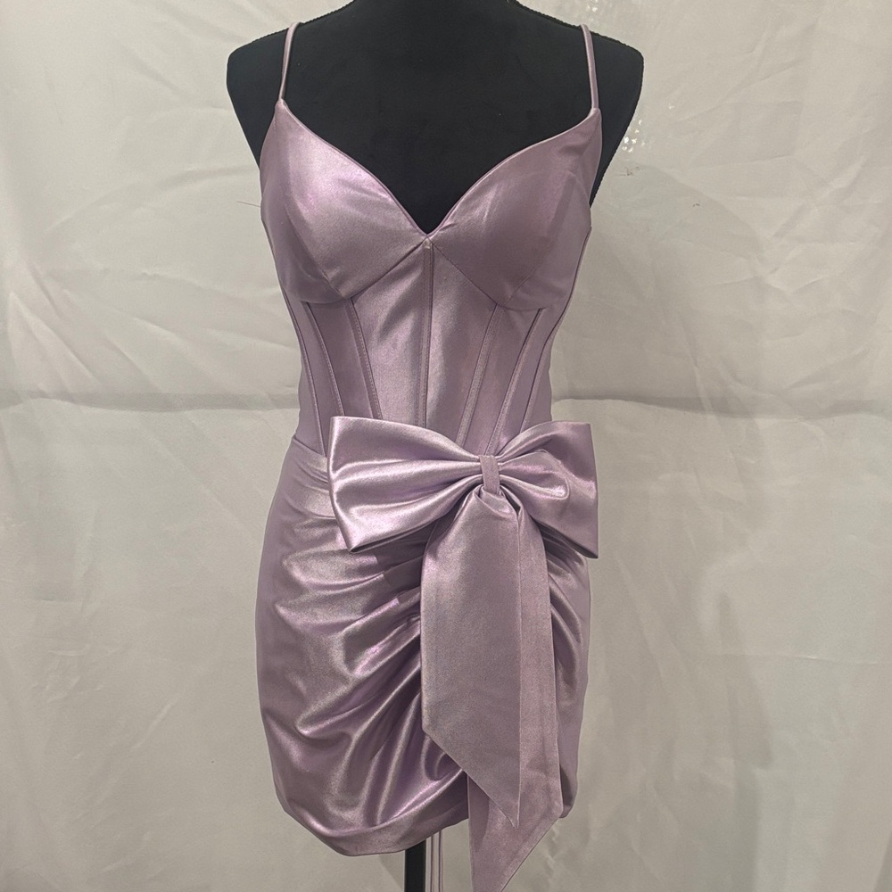 Chic Satin Mini Dress with Bow Accent